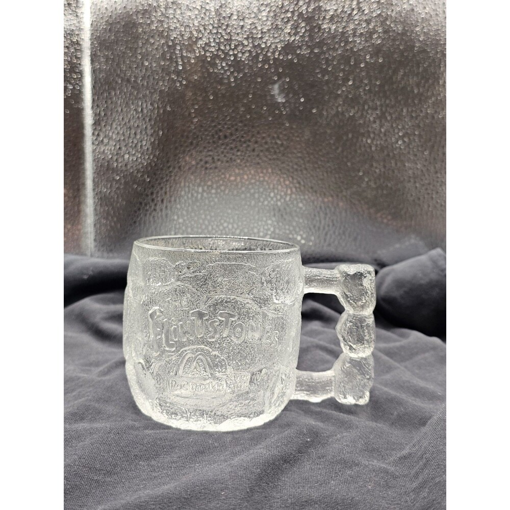 1993 McDonalds The Flintstones Rocky Road Mug Glass Stone Handle Vintage Cup